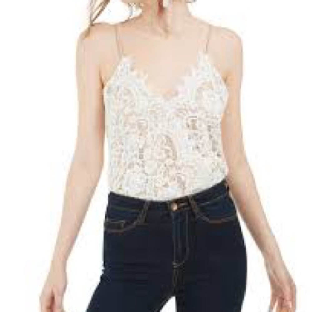 Leyden Women's Surplice Lace Bodysuit Ivory Small